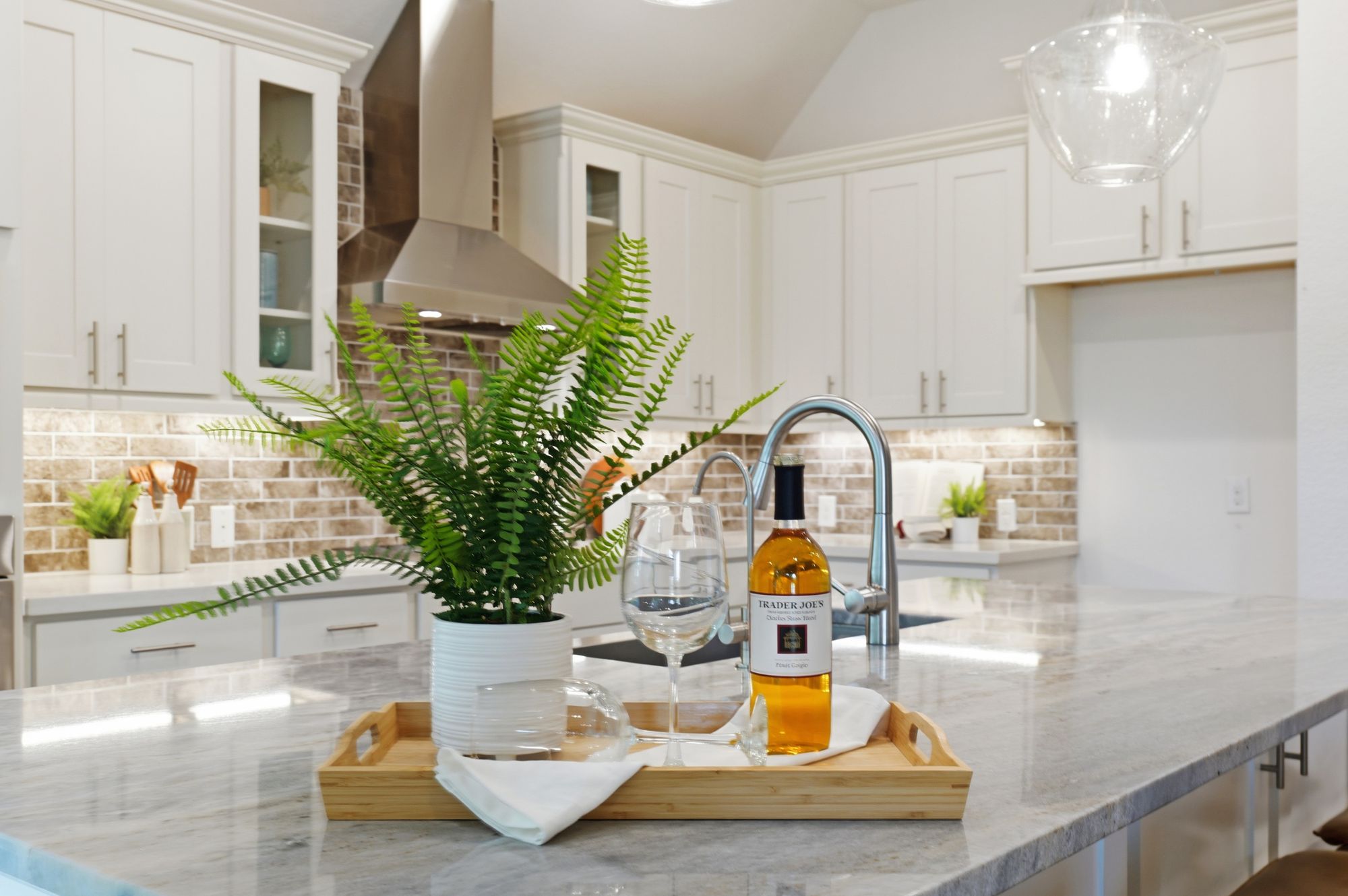 Quartz counter and under-cabinet lighting
