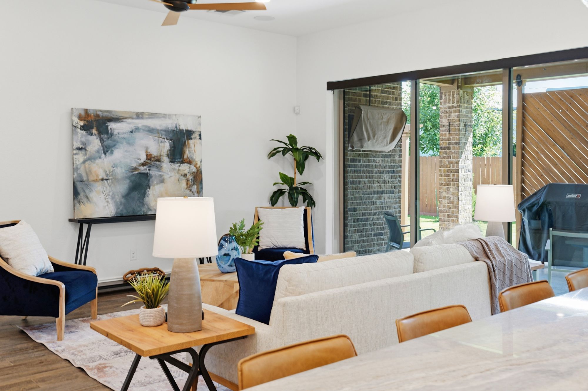 Living room open to the covered patio