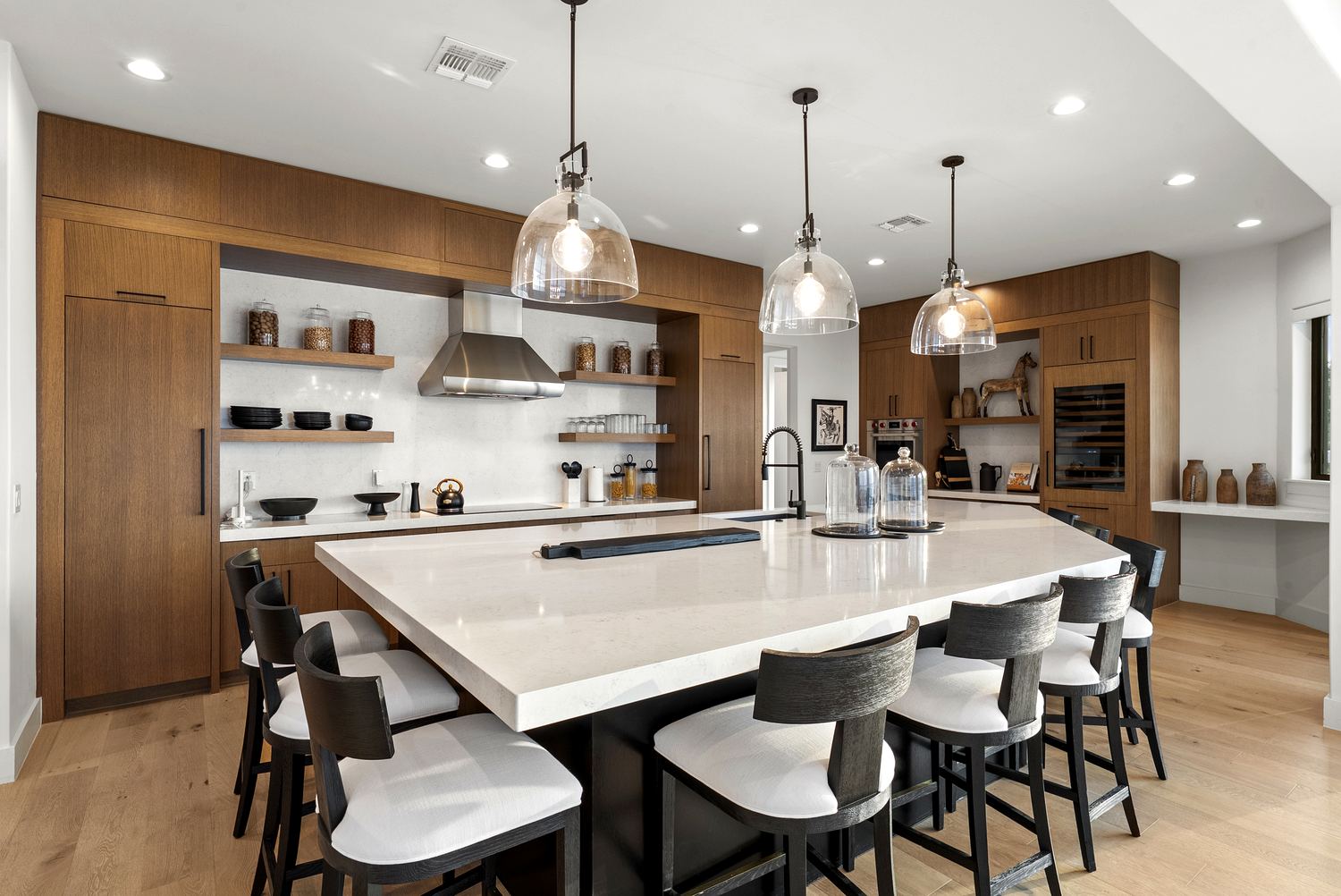 Kitchen with open shelving and range