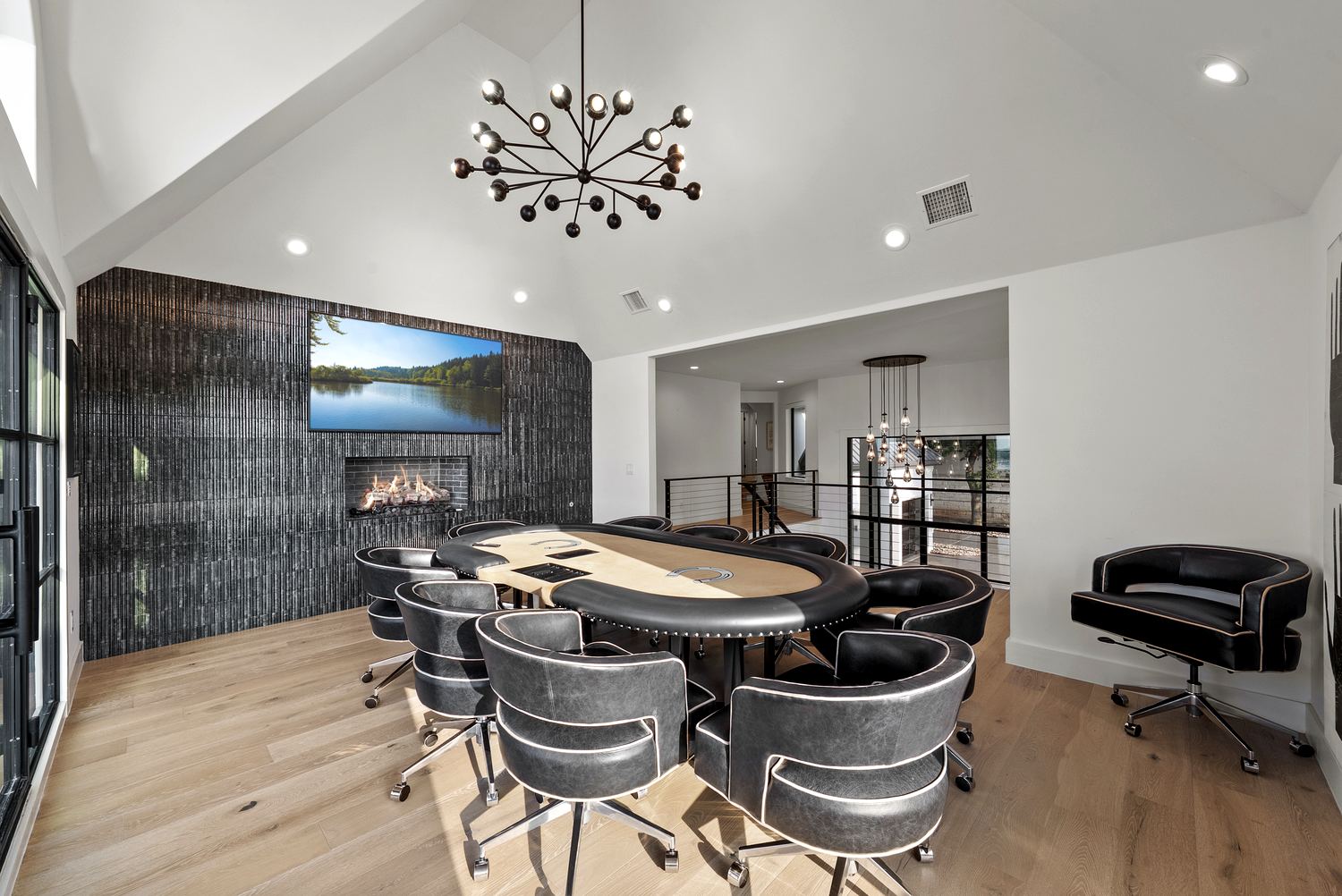 Media lounge with second fireplace